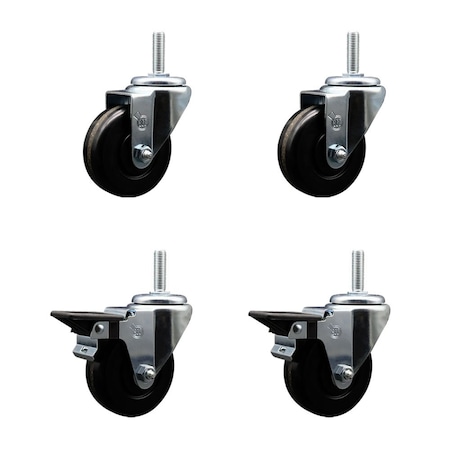 Service Caster 35 Inch Phenolic Wheel Swivel 58 Inch Threaded Stem Caster Set 2 Brakes SCC SCC-TS20S3514-PHS-58212-2-PLB-2